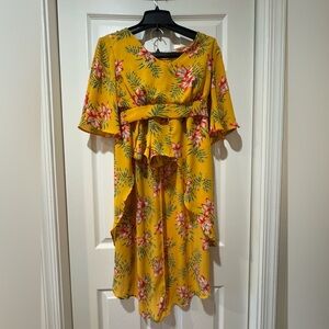 IRIS Floral Yellow Dress outfit w shorts and crop top. Size XL